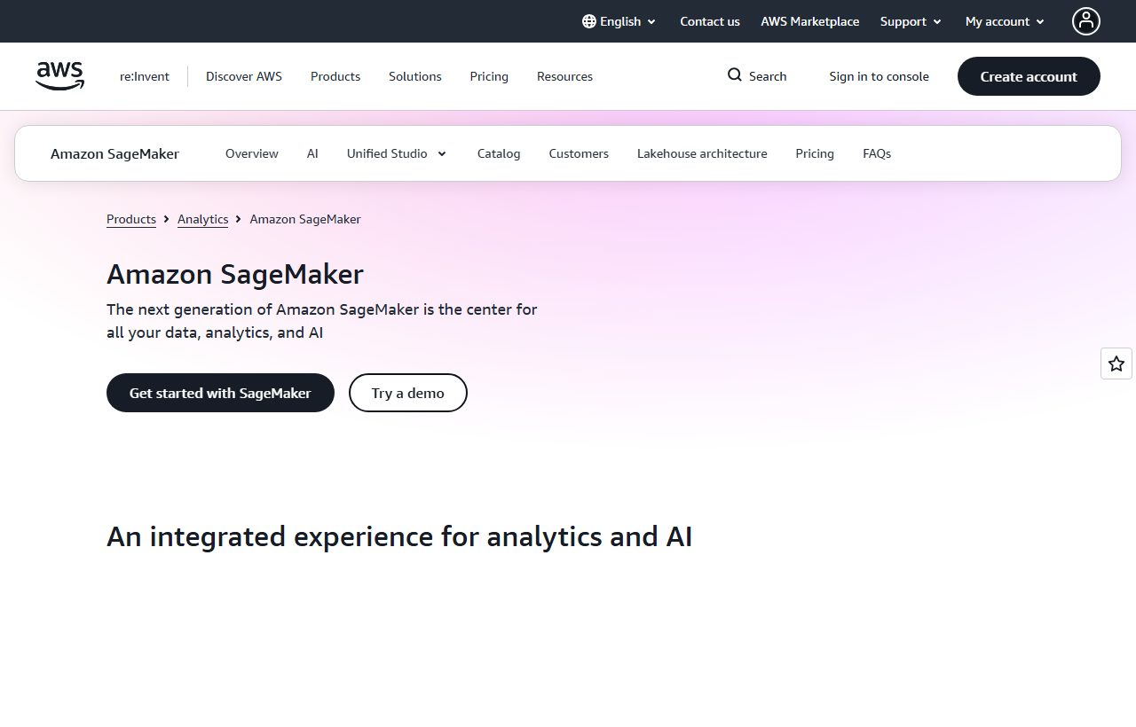 Amazon SageMaker website