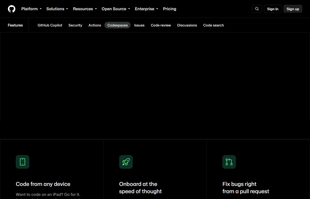 GitHub Codespaces website