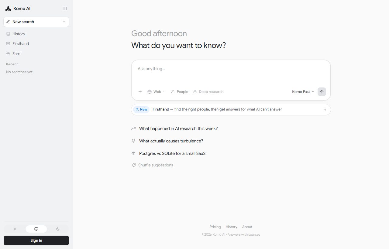 Komo Search website