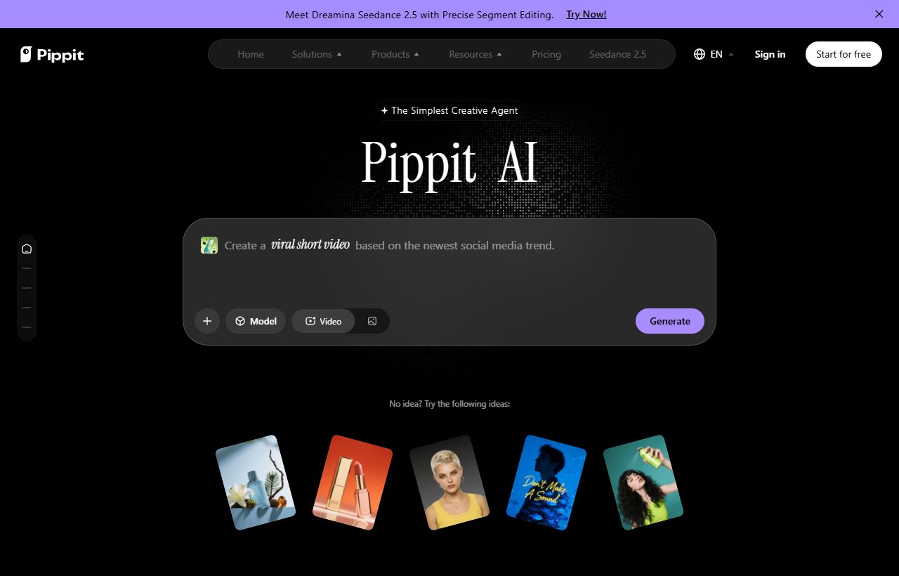 Pippit AI website