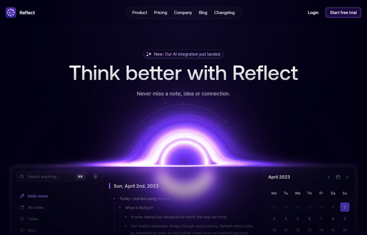 Reflect Notes website