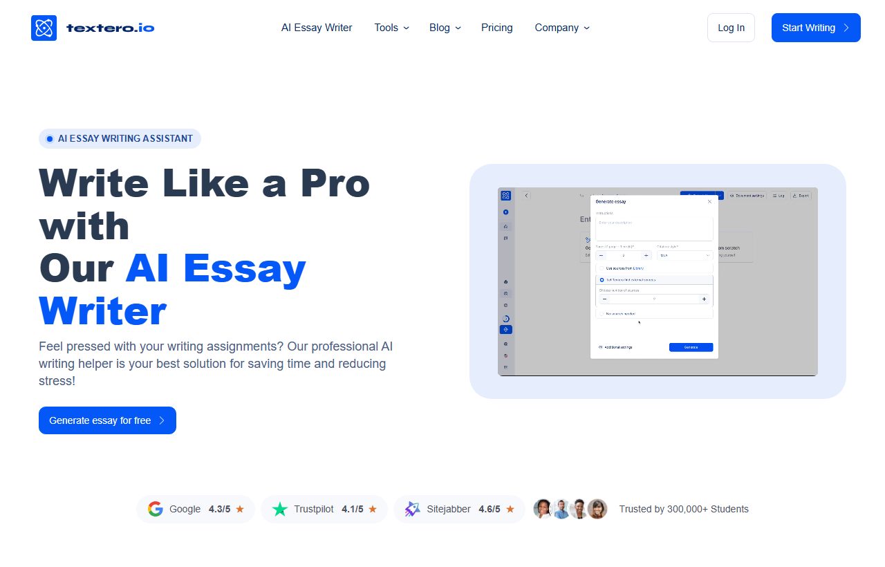 Textero AI website