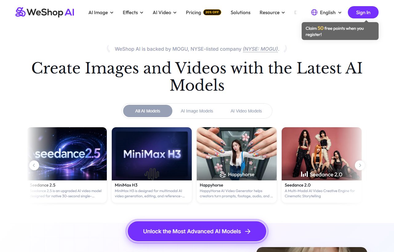 WeShop AI website