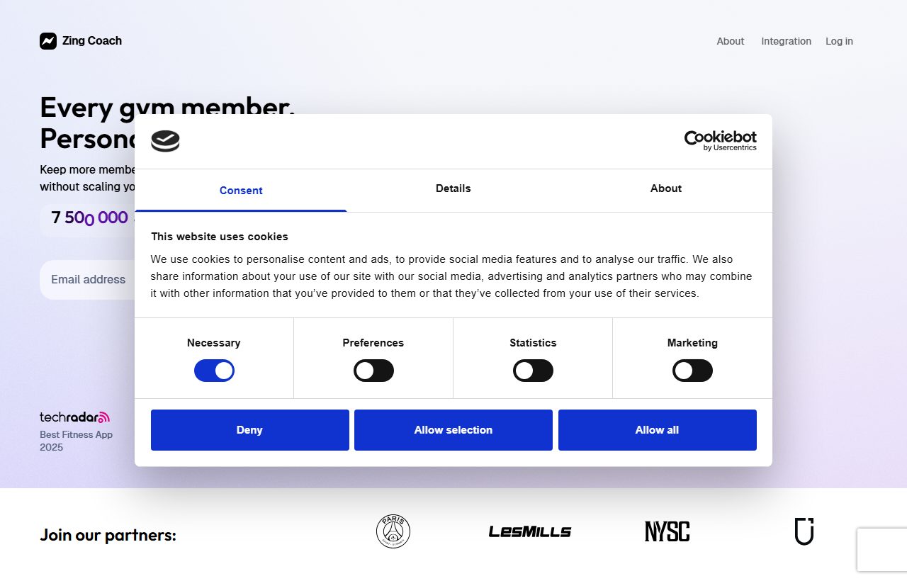 Zing AI Fitness Coach website