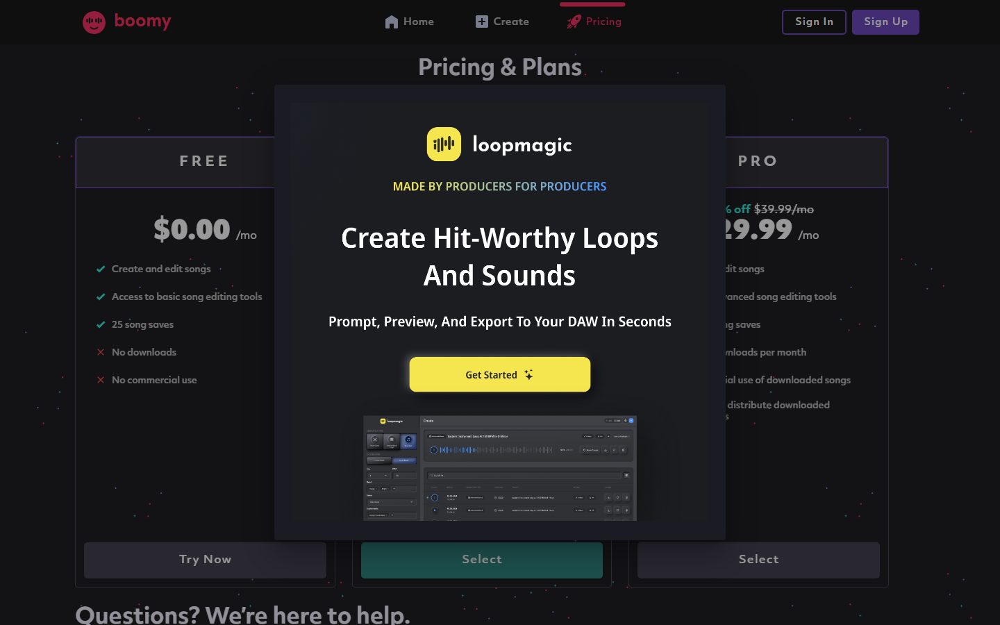 Boomy: Boomy pricing plans