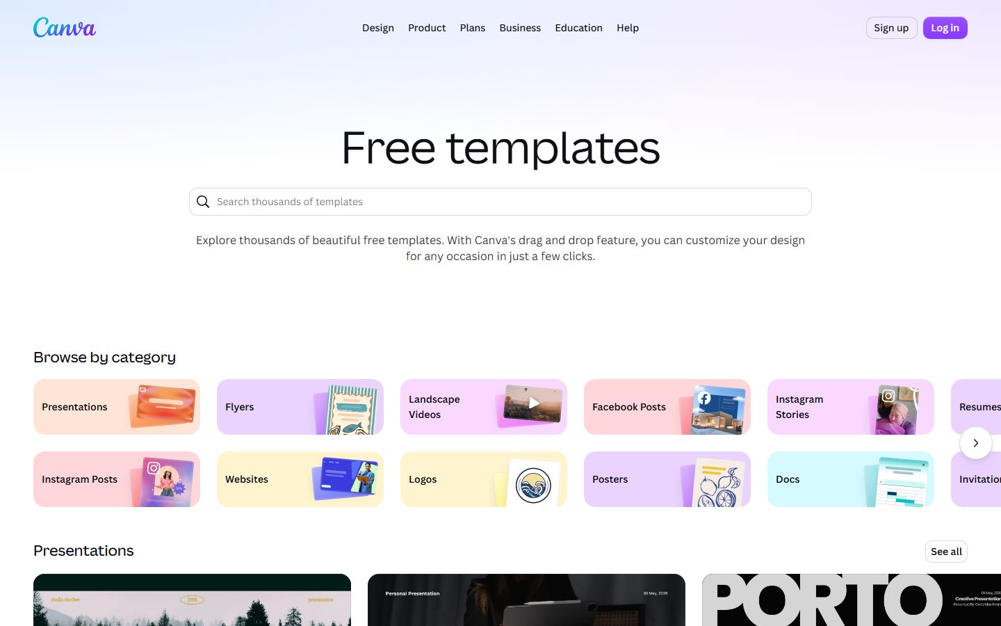 Canva AI: Canva free templates library