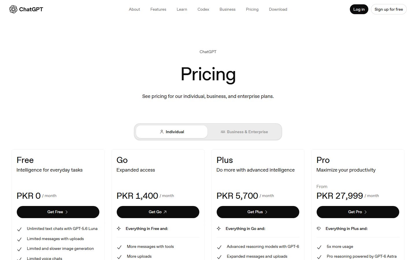 ChatGPT: ChatGPT pricing plans