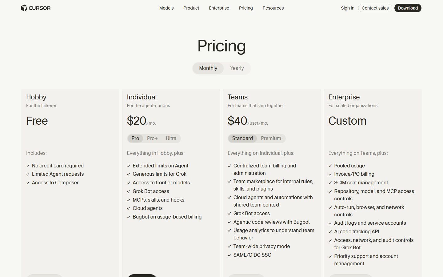 Cursor: Cursor pricing plans