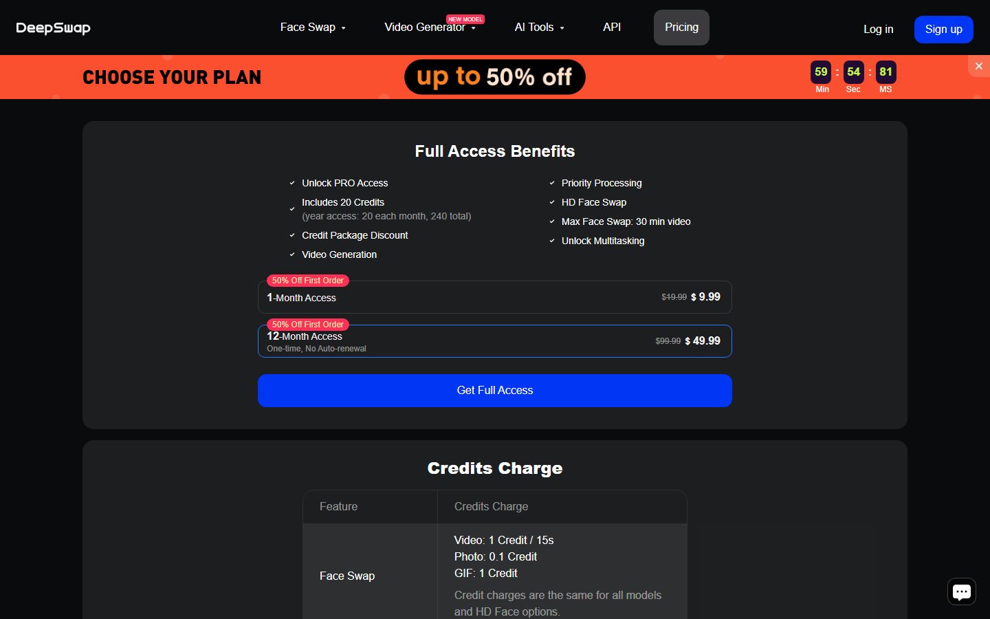 DeepSwap: DeepSwap pricing plans