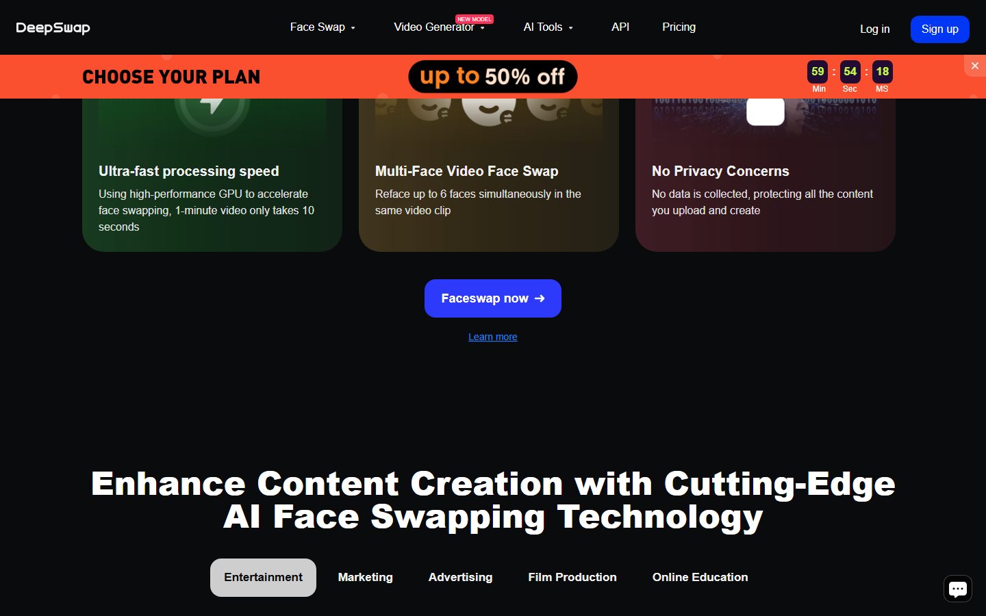 DeepSwap: DeepSwap homepage, further down