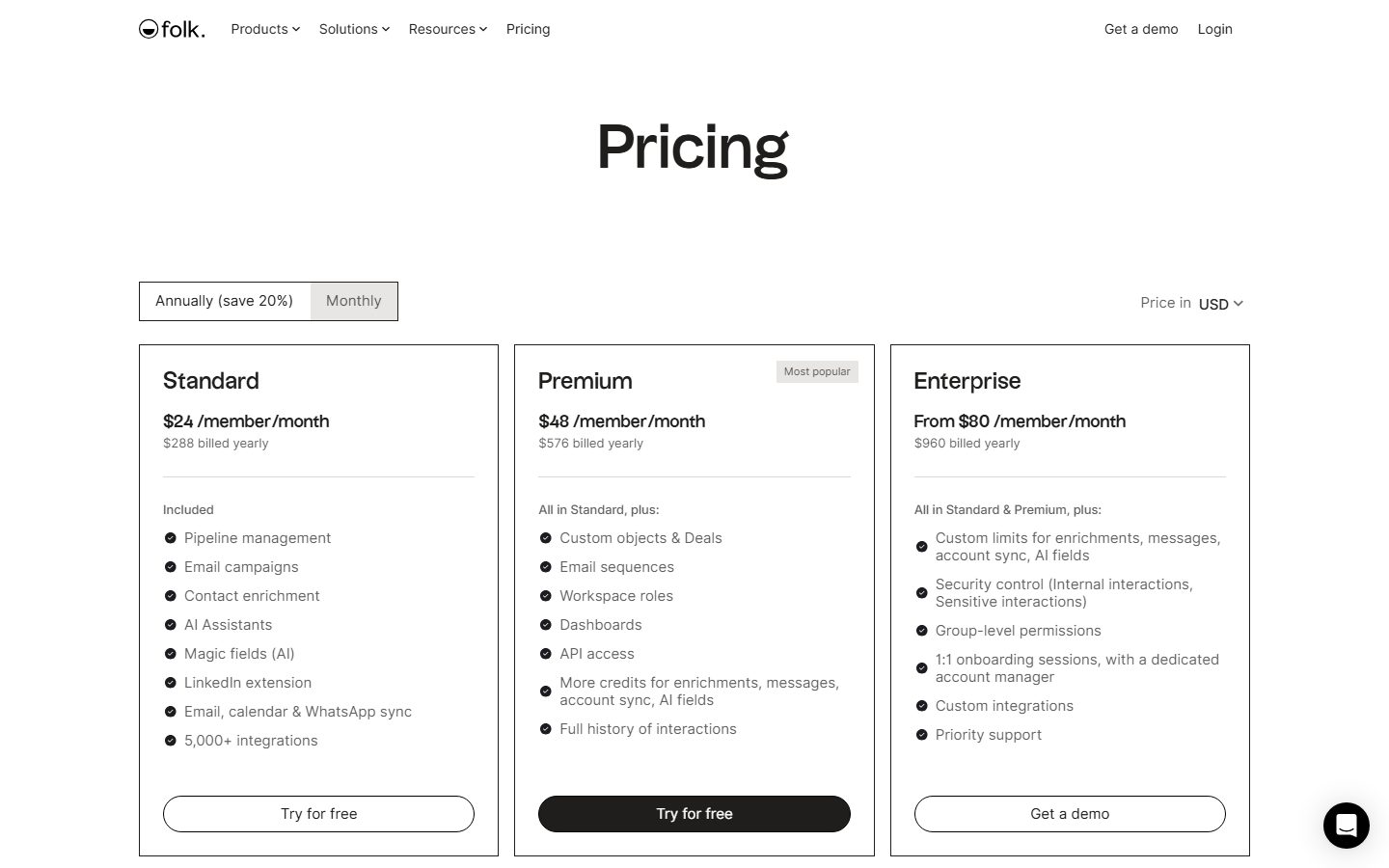 Folk: Folk pricing plans