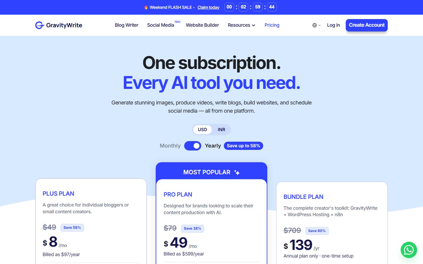 GravityWrite: GravityWrite pricing plans