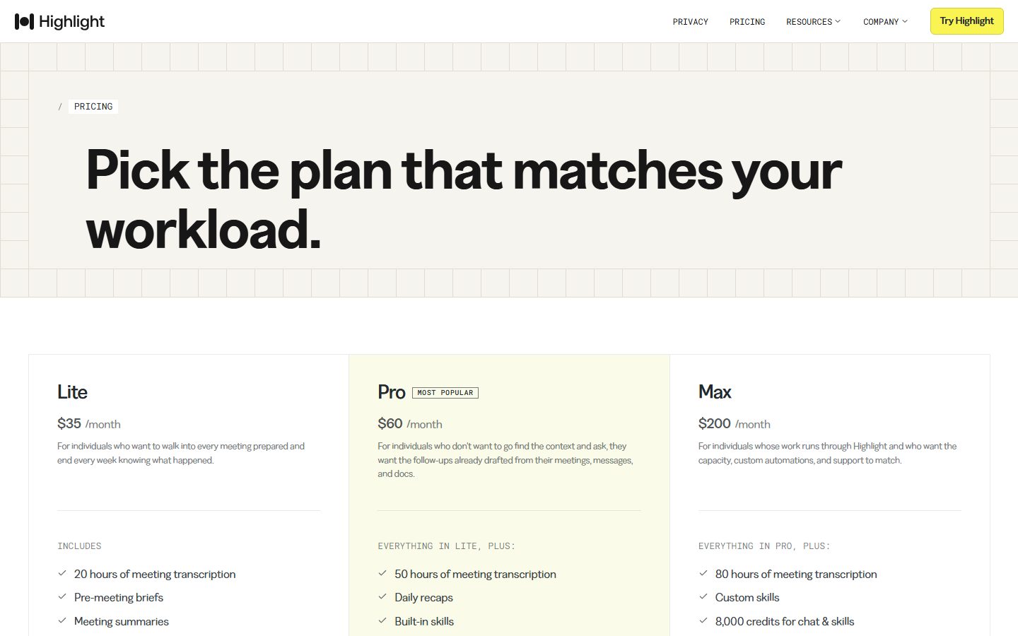 Highlight AI: Highlight AI pricing plans