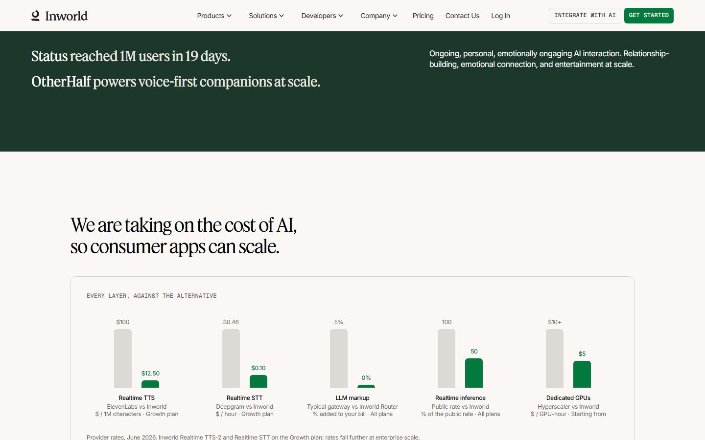 Inworld AI: Inworld AI homepage, further down