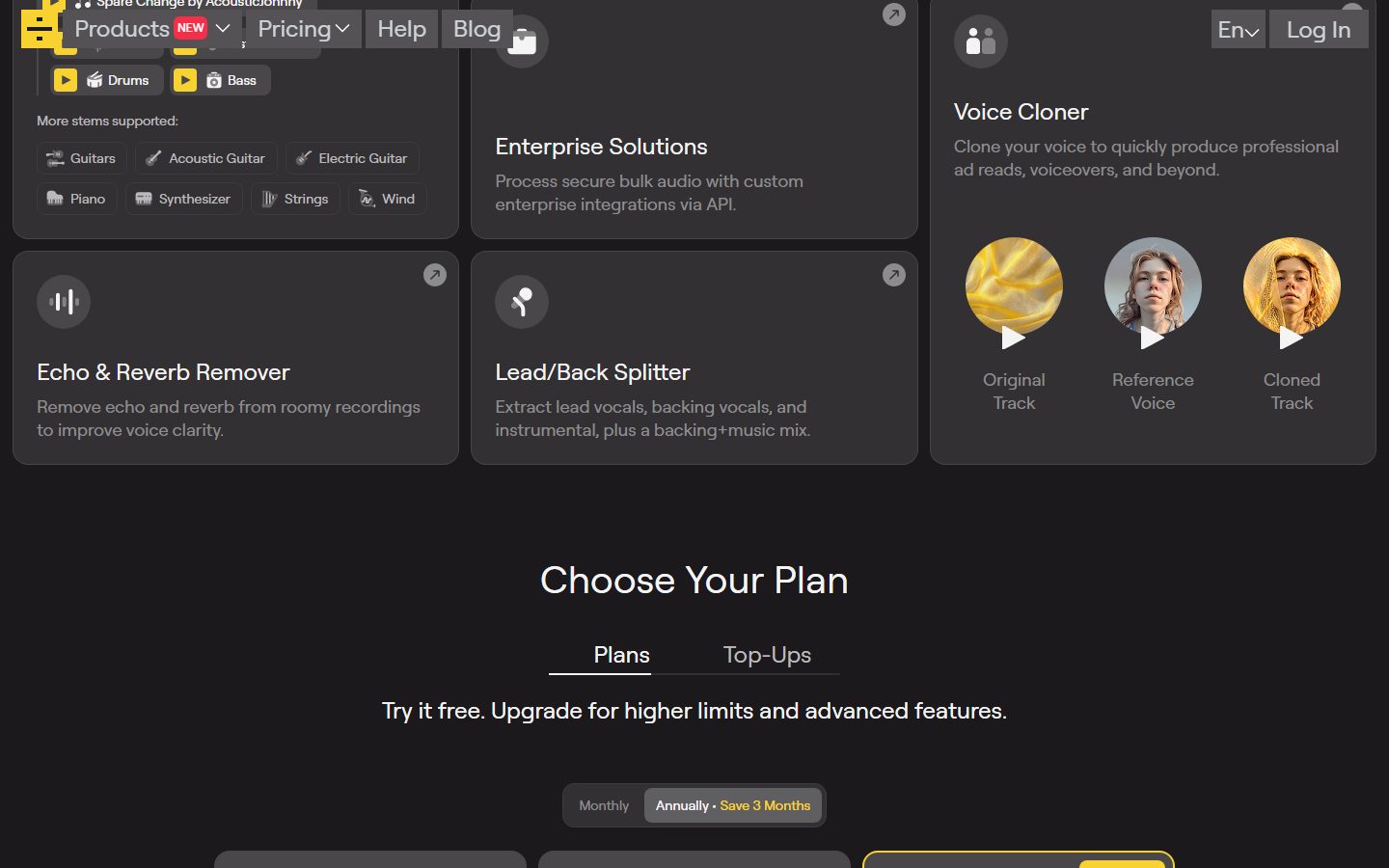 LALAL.AI: LALAL.AI homepage, further down