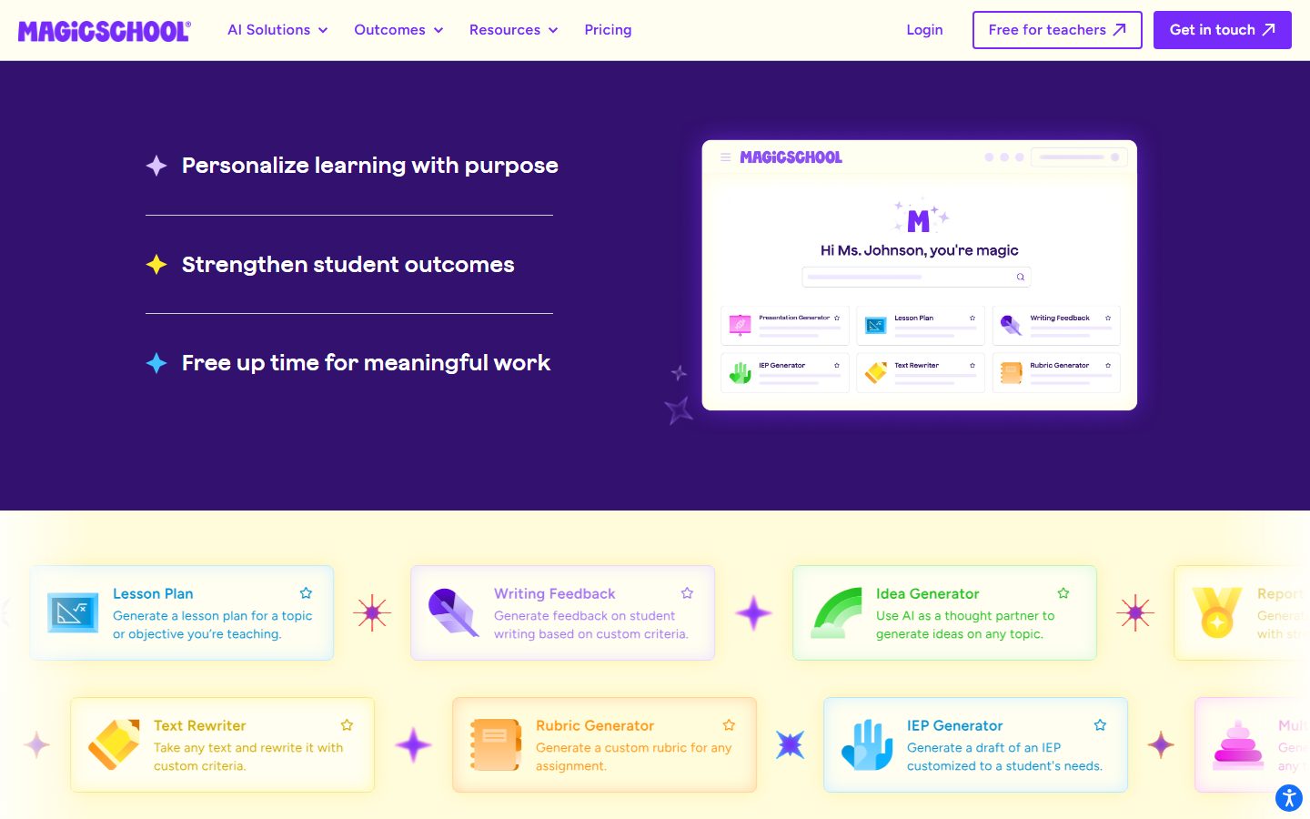MagicSchool AI: MagicSchool AI homepage, further down
