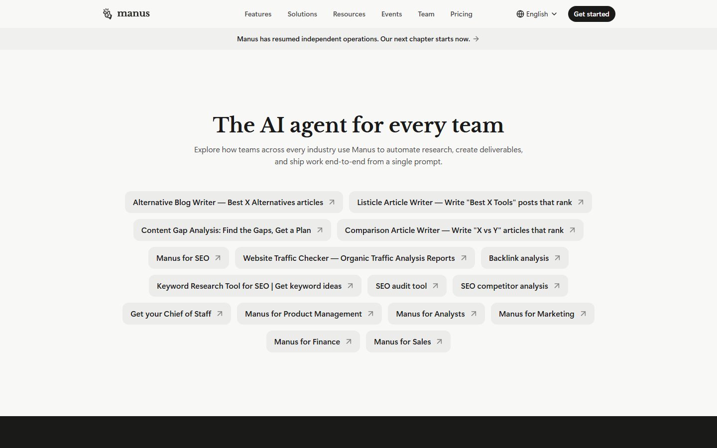Manus: Manus product pages