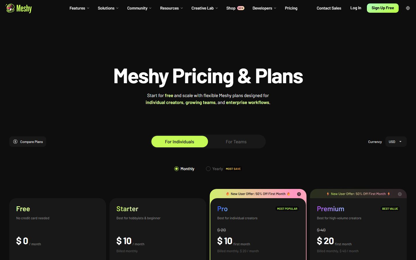 Meshy: Meshy pricing plans