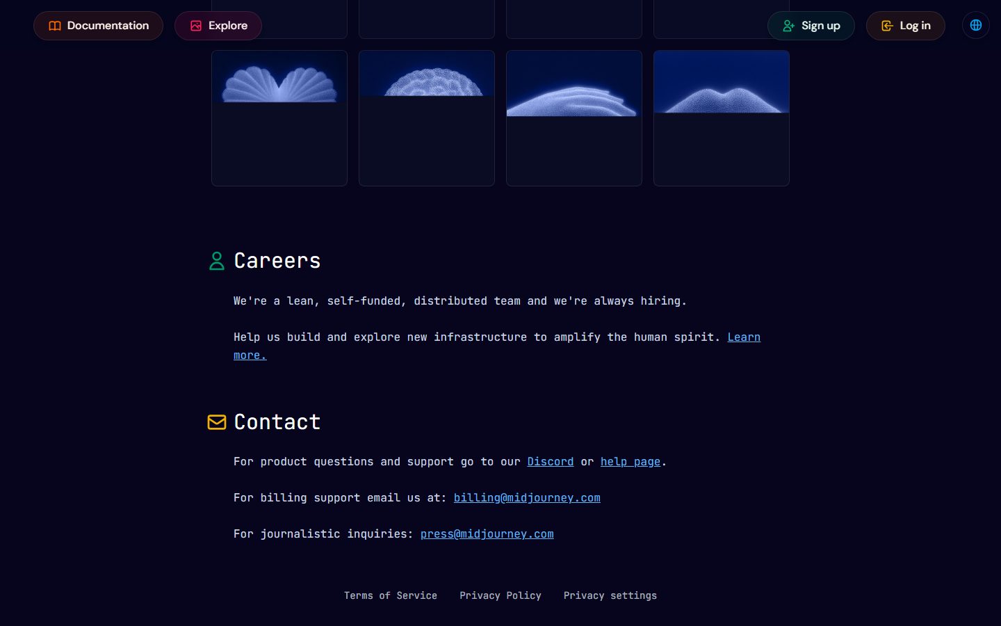 Midjourney: Midjourney homepage, further down still