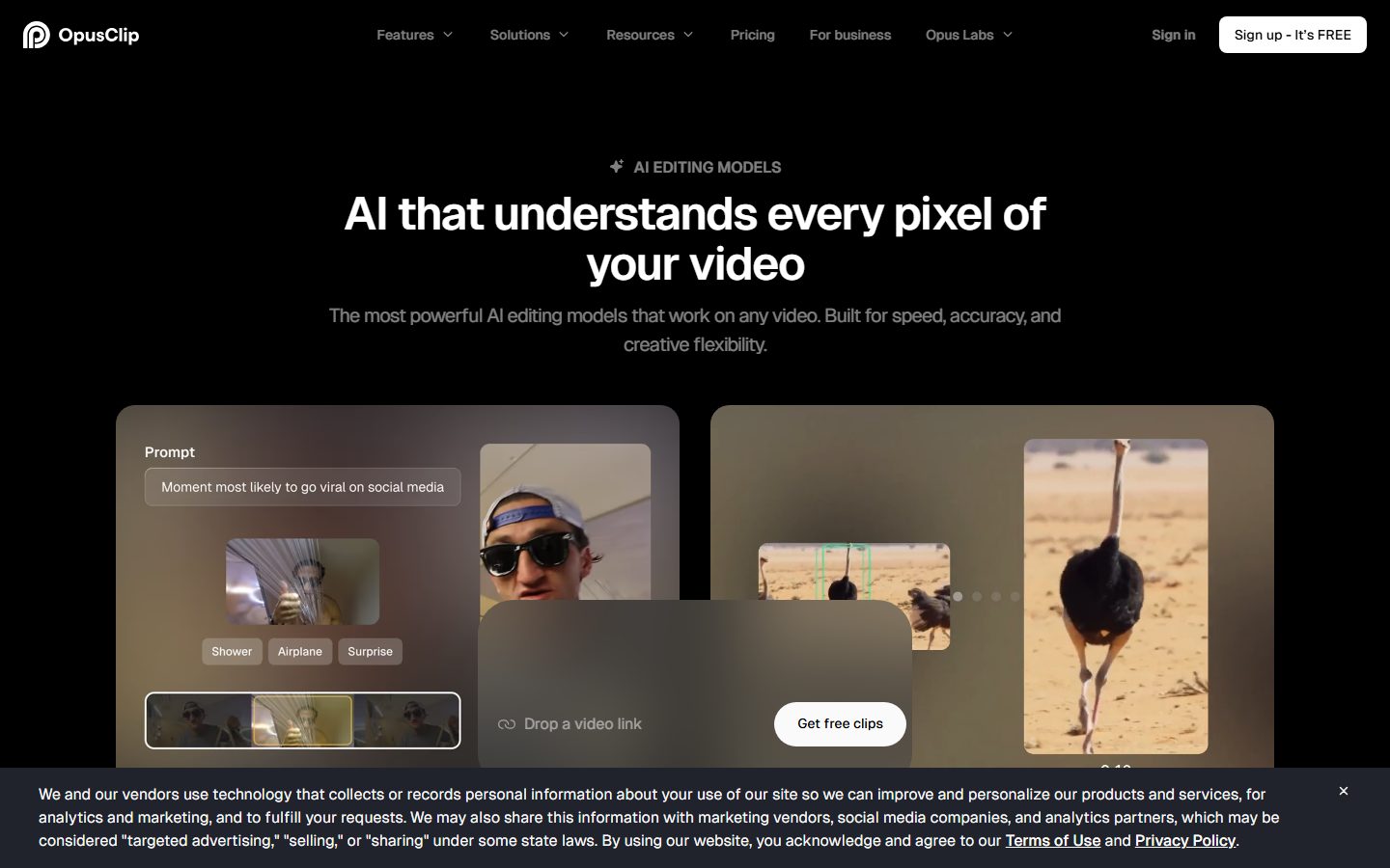 Opus Clip: Opus Clip homepage, further down