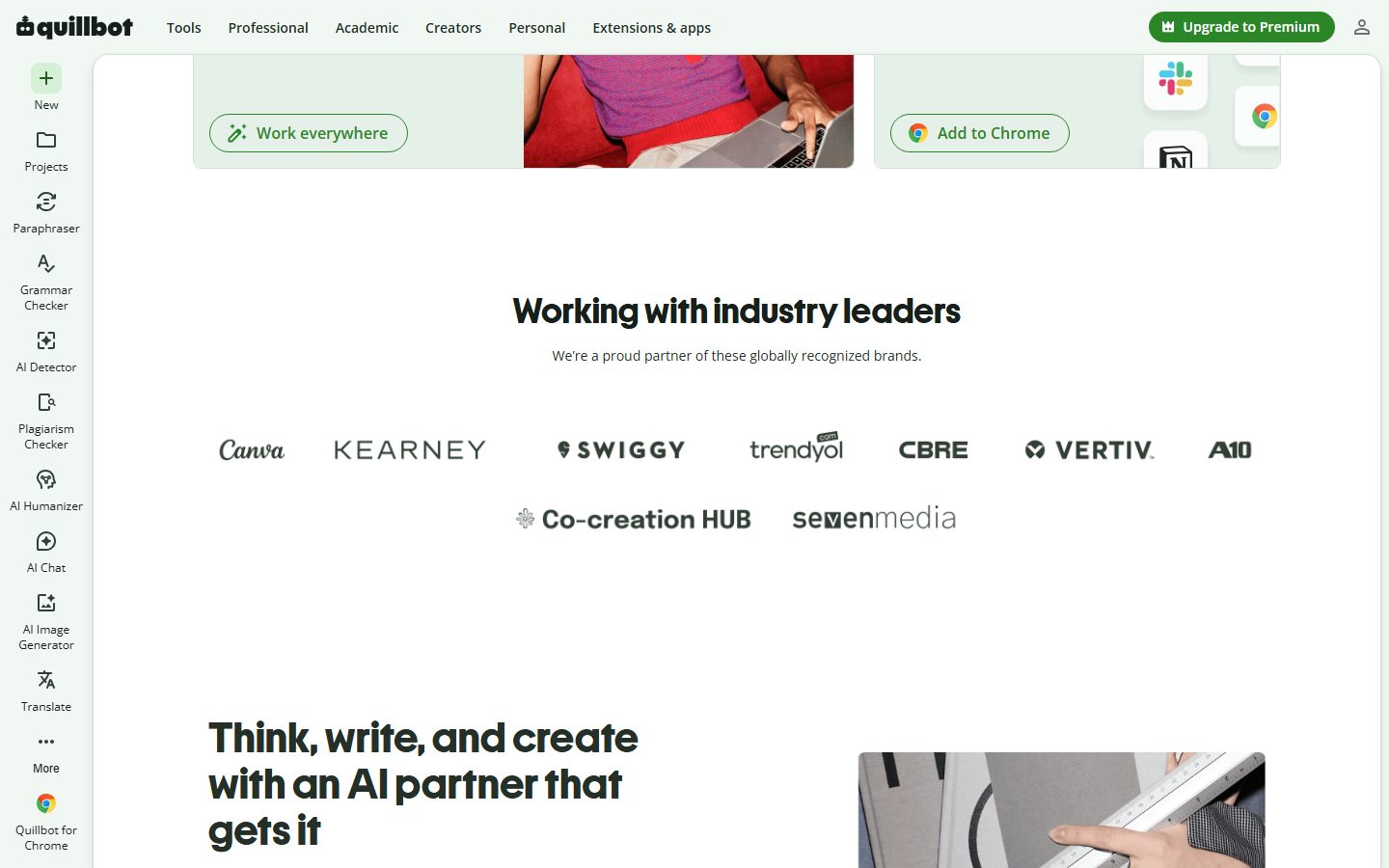 QuillBot: QuillBot homepage, further down