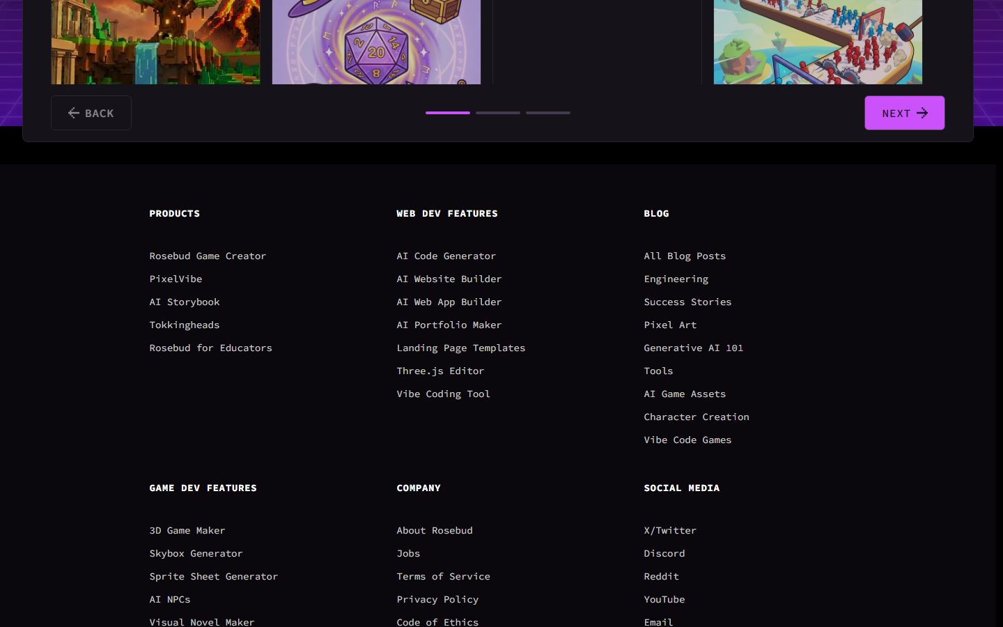 Rosebud AI: Rosebud AI homepage, further down